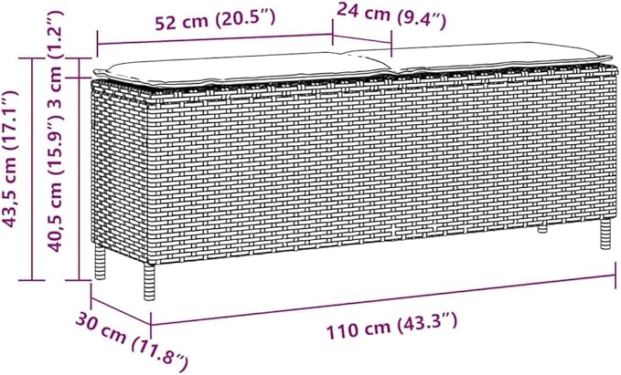 Garden Bench Deck Bench Patio Bench with Cushion Black 43.3"x11.8"x15.9" Poly Rattan