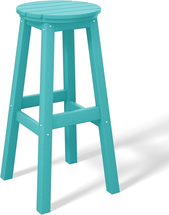 Costaelm 29" Height Outdoor Bar Stools, All-Weather Bar Stools, Adirondack Poly Patio Round Bar Stool for Patio, Deck, Kitchen Counter and Garden, Turquoise