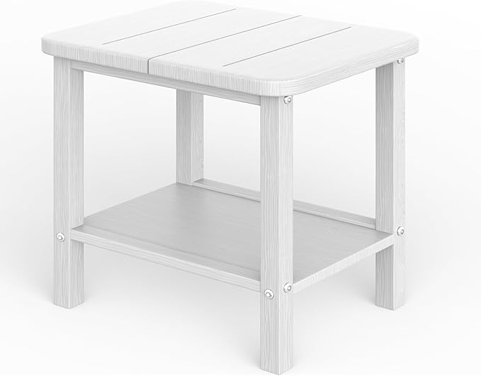 Patio Side Table, Small Rectangular HDPE Adirondack End Table for Outdoor Use in Pool, Garden, Lawn, Backyard,White