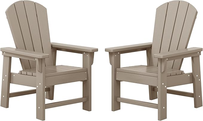 WestinTrends Malibu Kids Outdoor Adirondack Plastic Patio Chair (Set of 2), Weathered Wood