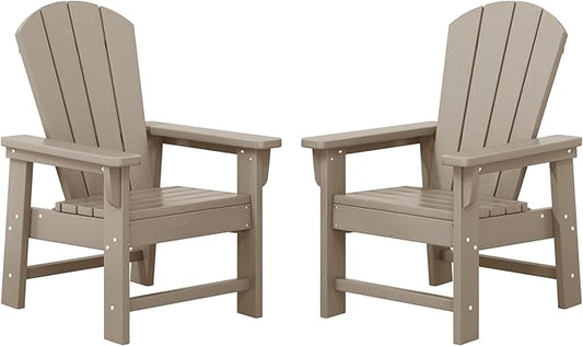 WestinTrends Malibu Kids Outdoor Adirondack Plastic Patio Chair (Set of 2), Weathered Wood