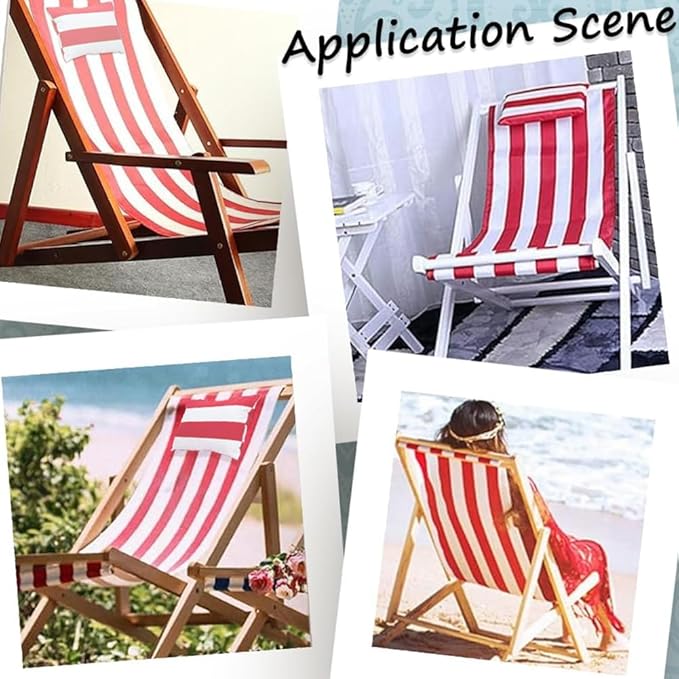 GORGECRAFT Replacement Beach Sling Chair Cloth with Pillow Folding Lounge Deck Chair Cloth 44x17 Inch Red White Stripes Sling Chairs Canvas for Patio Outdoor Sunbathing Garden Courtyard