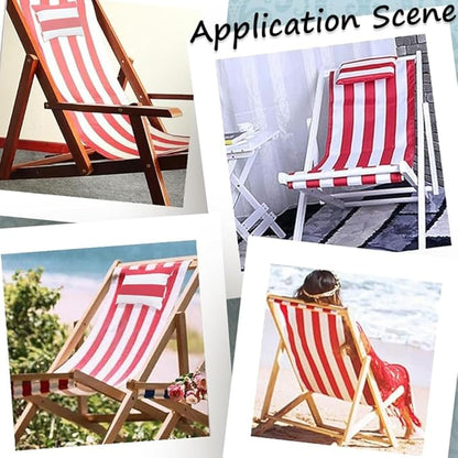 GORGECRAFT Replacement Beach Sling Chair Cloth with Pillow Folding Lounge Deck Chair Cloth 44x17 Inch Red White Stripes Sling Chairs Canvas for Patio Outdoor Sunbathing Garden Courtyard