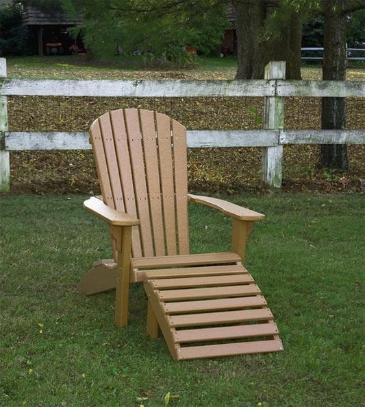 Leisure Lawns Poly Plastic Fanback Adirondack Chair, Outdoor Patio Chair - Amish Made in USA (Weatherwood)