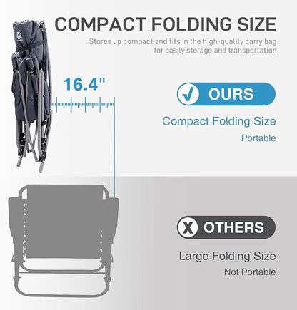 EVER ADVANCED Oversized Folding Rocking Camping Chairs Set of 2, Padded Portable Rocker Chair for Patio, Lawn and Outdoors, Heavy Duty Hard Armchair for Adults Supports 400lbs, Grey