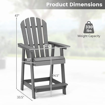 Giantex Tall Adirondack Chair, HDPE Outdoor Bar Stools with Armrests, 4.5” Wide Footrest, Patio Adirondack Barstools, All-Weather Balcony Chairs for Poolside, Garden, Backyard (1, Grey)