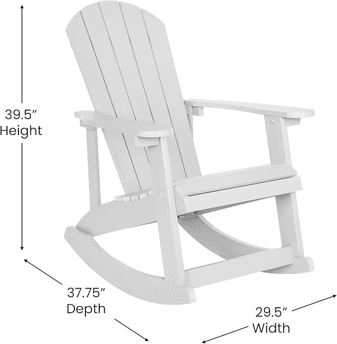 Flash Furniture Set of 4 Savannah Adirondack Rocking Chairs - Commercial Grade All-Weather White Poly Resin Wood - Photo 3