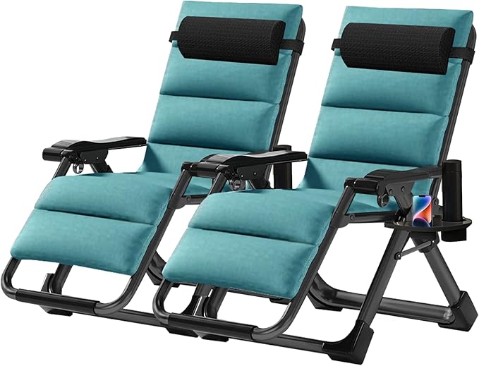 NAIZEA Padded Zero Gravity Chair, Folding Outdoor Lounge Chairs, Adjustable Reclining Camping Chairs with Cup Holder - Photo 1