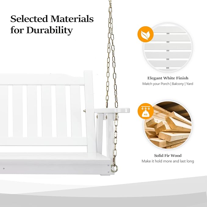 VINGLI Upgraded Heavy Duty 880 LBS 4 FT Patio Wooden Porch Swing Solid Fir Wood, Outdoor Handing Swing Bench for Garden - Photo 3