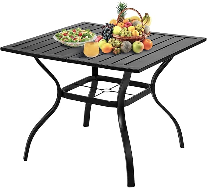 VINGLI 36" Square Patio Table for 4, Metal Outdoor Dining Table with Umbrella Hole - Photo 1