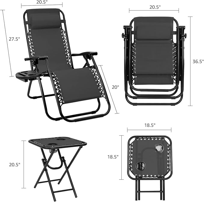 Devoko Patio Zero Gravity Chair Outdoor Folding Recliner Chairs with Table Pool Side Using Lawn Chair Sets with Pillow - Photo 3