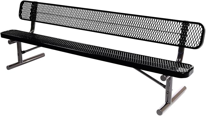 COATEDOUTDOORFURNITURE Coated Outdoor Furniture Heavy-Duty Portable Outdoor Bench Thermoplastic Coated, Expanded Metal, Commercial-Grade Seating, Made in America (Portable with Back, 8 Ft, Black)