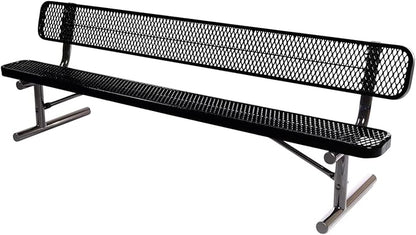 COATEDOUTDOORFURNITURE Coated Outdoor Furniture Heavy-Duty Portable Outdoor Bench Thermoplastic Coated, Expanded Metal, Commercial-Grade Seating, Made in America (Portable with Back, 8 Ft, Black)