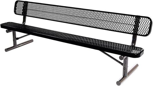 COATEDOUTDOORFURNITURE Coated Outdoor Furniture Heavy-Duty Portable Outdoor Bench Thermoplastic Coated, Expanded Metal, Commercial-Grade Seating, Made in America (Portable with Back, 8 Ft, Black)
