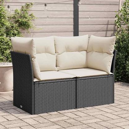 Black PE Rattan 2-Seater Garden Sofa with Removable Covers, Modular Outdoor Furniture Set for Patio, Weather-Resistant and Comfortable Seating with Hidden Storage
