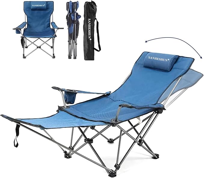 Zero Gravity Chair, Reclining Camping Chair with Padded Pillow, Cup Holder, Storage Pocket & Carry Bag, 4-in-1 Portable Camping Recliner for Outdoor, Beach, Garden, and Backyard - Blue Mesh