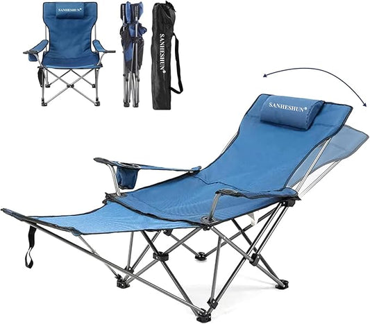 Zero Gravity Chair, Reclining Camping Chair with Padded Pillow, Cup Holder, Storage Pocket & Carry Bag, 4-in-1 Portable Camping Recliner for Outdoor, Beach, Garden, and Backyard - Blue Mesh