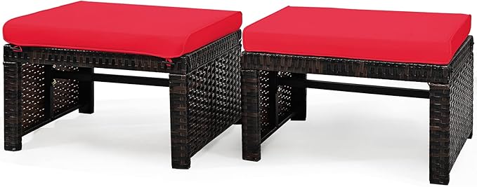 Tangkula 2 Pieces Patio Rattan Ottomans, All Weather Outdoor Footstool Footrest Seat with Soft Cushion, Hidden Zipper - Photo 1