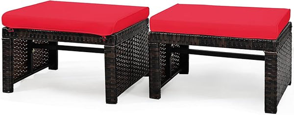 Tangkula 2 Pieces Patio Rattan Ottomans, All Weather Outdoor Footstool Footrest Seat with Soft Cushion, Hidden Zipper - Photo 1