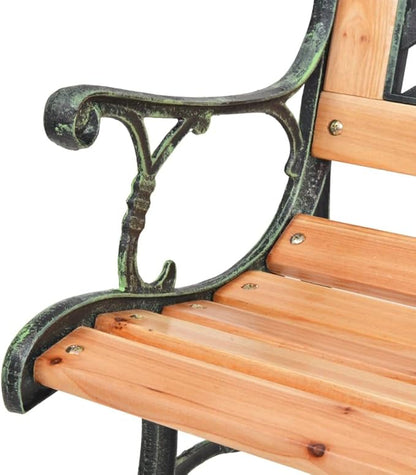 Garden Bench with Geometric Backrest, Solid Wood Seat and Wrought Iron Frame, 48 Inch Outdoor Bench for Patio, Garden or Balcony, Durable and Comfortable Seating Furniture