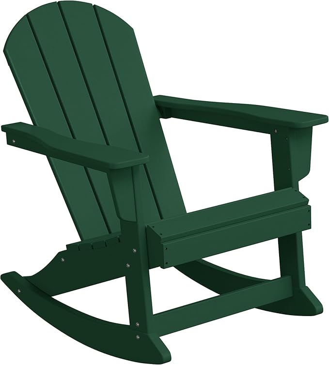 WO WESTIN OUTDOOR HDPE Laguna Outdoor Rocking Poly Adirondack Chair, Dark Green