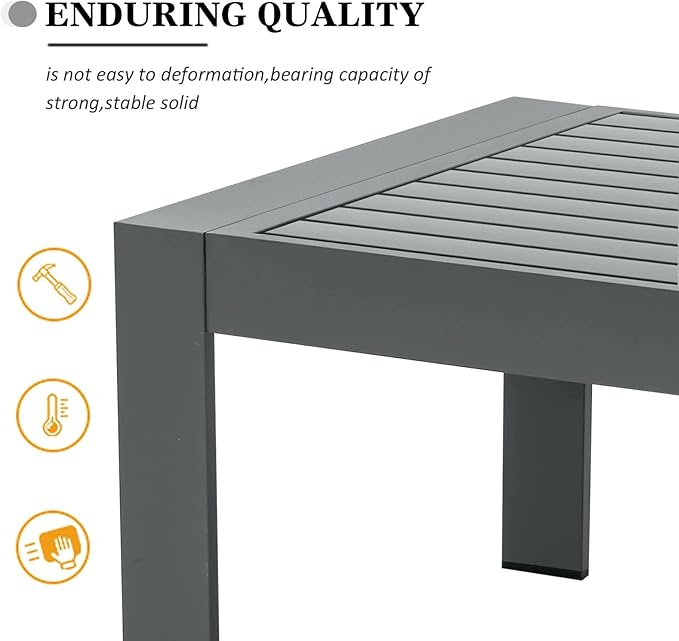 LayinSun Aluminum Outdoor Patio Coffee Table Modern Rectangle All-Aluminum End Table with Metal Frame - Photo 5