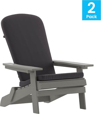 Flash Furniture Charlestown Folding Adirondack Chairs Poly Resin Frame-All-Weather Cushions-Indoor/Outdoor Use, Set of 2, Gray