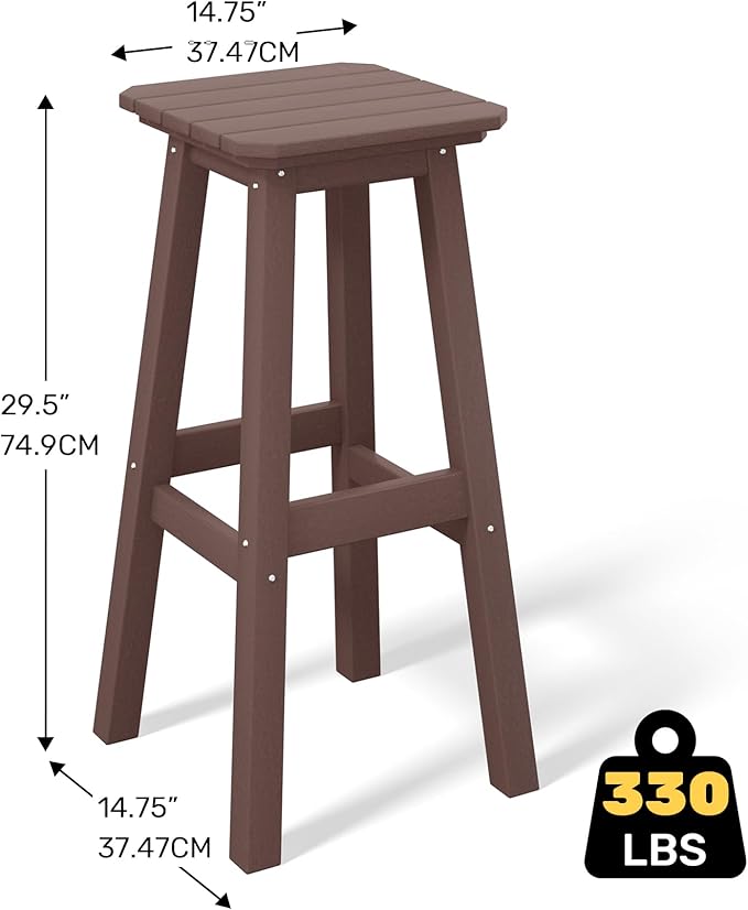 Costaelm 29" Height Outdoor Bar Stools, All-Weather Bar Stools, Adirondack Poly Patio Square Bar Stool for Patio, Deck - Photo 3