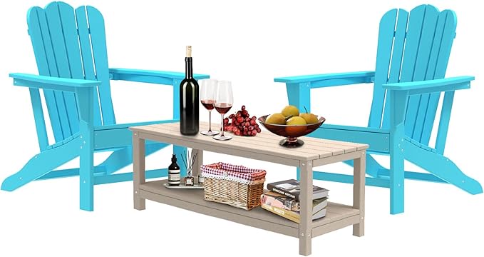 Adirondack Chair for Patio Deck Garden Plastic Adirondack Chair, Fire Pit Chair, Looks Exactly Like Real Wood, Widely Used in Outdoor, Deck, Outside, Garden, Campfire Chairs (Blue