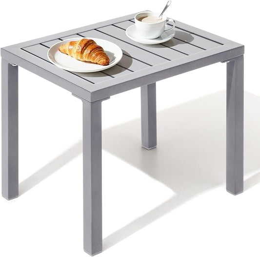 Crestlive Products Aluminum Outdoor Side Table,Rectangular End Table,Easy Assembly Small Coffee Bistro Table for Patio Pool Balcony(Light Gray)
