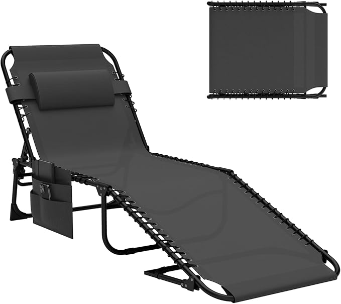 EBE Outdoor Lounge Chair Set of 2, Portable Patio Sun Tanning Chair with 4-Position Reclining Back - Photo 8