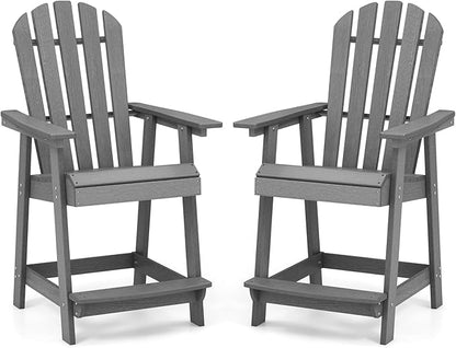 Tangkula Outdoor Bar Stool, HDPE Tall Adirondack Chair with Armrest & Footrest, Weather Resistant 47 Inch Counter Height Barstool Lifeguard Chair for Pool Deck Patio Garden, Balcony Chairs (2, Gray)