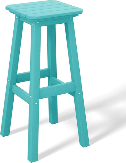 Costaelm 29" Height Outdoor Bar Stools, All-Weather Bar Stools, Adirondack Poly Patio Square Bar Stool for Patio, Deck, Kitchen Counter and Garden, Turquoise