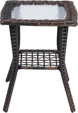 Outdoor Side Table with Storage Wicker Patio Side Table, Tempered Glass Top End Table for Balcony Porch Deck (Brown) - Photo 4