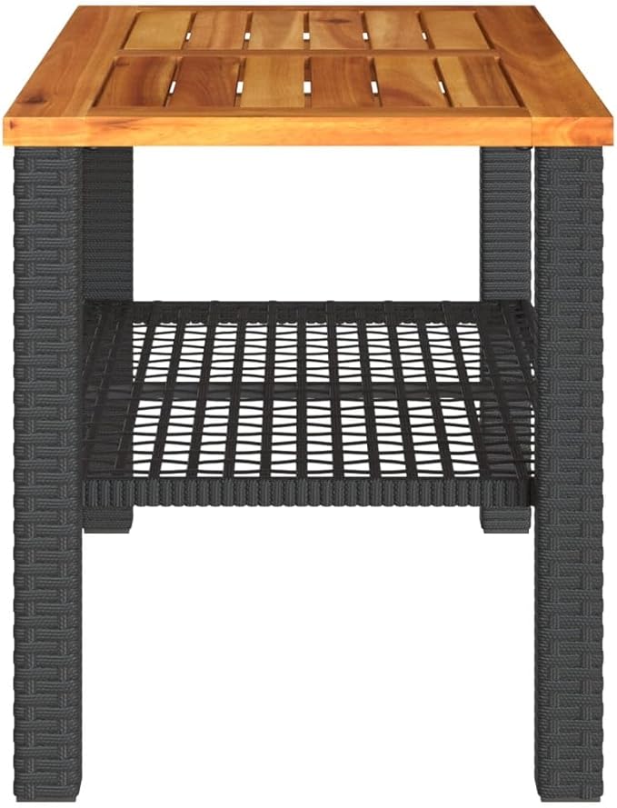 Outdoor Garden Coffee Table, Synthetic Poly Rattan Rectangular Side Table, Modern Patio Furniture for Balcony, Yard, Deck, Black and Brown, 27.6 x 15 x 16.5 Inches