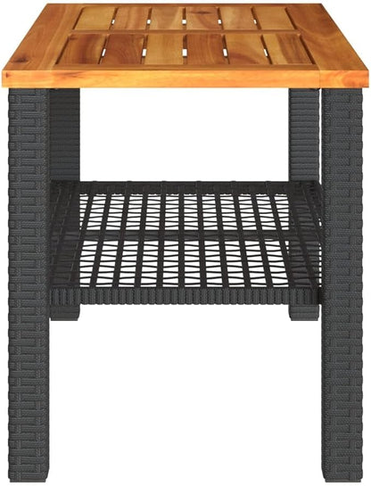 Outdoor Garden Coffee Table, Synthetic Poly Rattan Rectangular Side Table, Modern Patio Furniture for Balcony, Yard, Deck, Black and Brown, 27.6 x 15 x 16.5 Inches