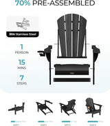 Ciokea Folding Adirondack Chair 4 Pack, Patio Adirondack Chair Weather Resistant, Plastic Fire Pit Chair with Cup Holder - Photo 4