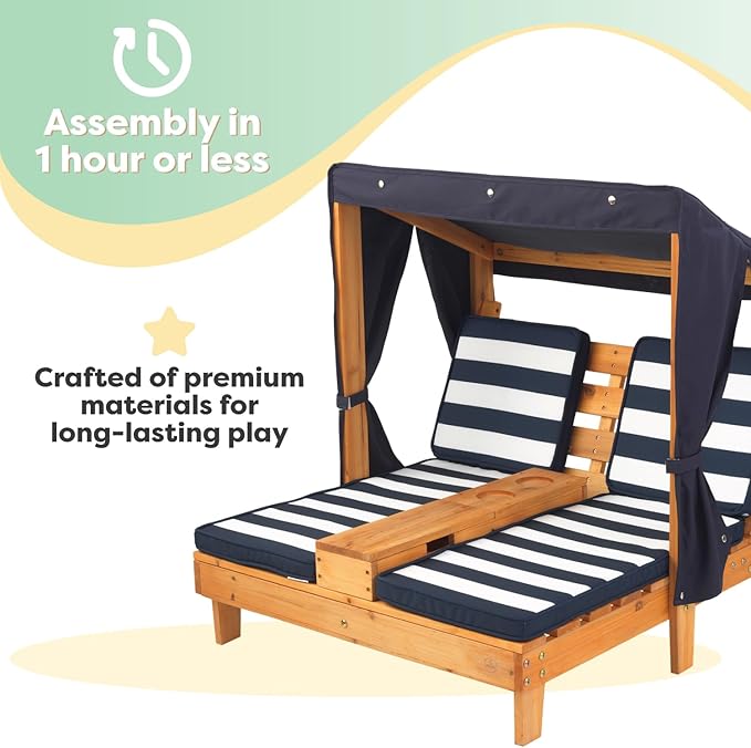 KidKraft Wooden Outdoor Double Chaise Lounge with Cup Holders, Kid's Patio Furniture - Photo 5