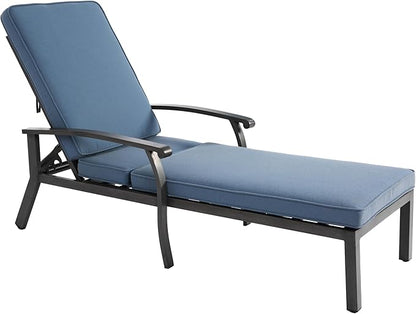 Blue Aluminium Cast Chaise Lounge Chair Outdoor, Patio Chaise Lounge Chair with Cushion, Tanning Lounges, with Level Adjustable Recliner for Poolside, Patio, Deck, Yard