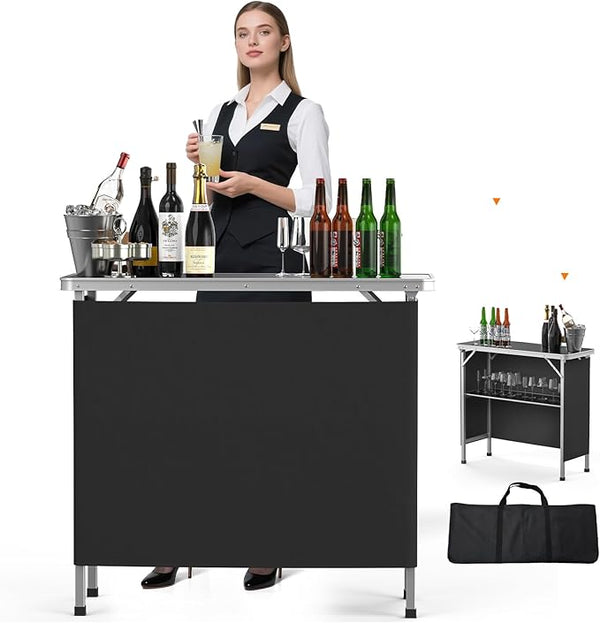 VINGLI 39" Portable Bar Table, Mobile Bar Table for Events, Party, Camping, Picnic, Tradeshow - Photo 1
