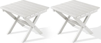 SERWALL Folding Outdoor Side Table Set of 2, Portable Adirondack Side Table, White