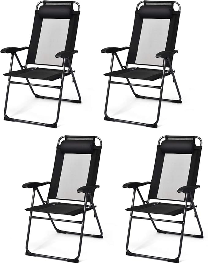 Giantex Set of 4 Patio Dining Chairs, Folding Lounge Chairs with 7 Level Adjustable Backrest, 300 Lbs Capacity - Photo 1