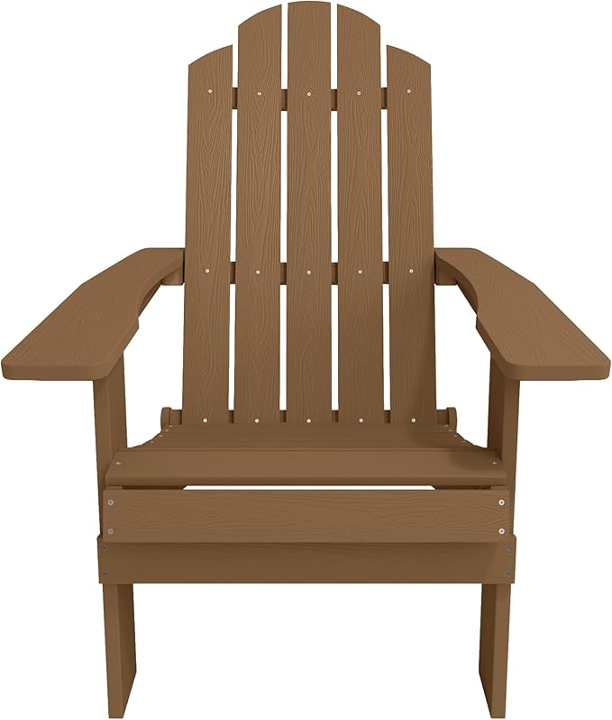 MXIMU Folding Adirondack Chair for Outdoor: Easy to Assemble and Comfortable Adirondack Chairs Set of 6 - All Weather Composite Plastic Chair for Outside Fire Pit Patio Lawn Garden Backyard Use(Teak)