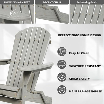 Solid Cedar Wood Folding Adirondack Chair Set of 2 – Outdoor Lounge Patio Chairs for Garden, Lawn, Backyard, Deck – Durable & Comfortable (Embossed Adirondack Chair)