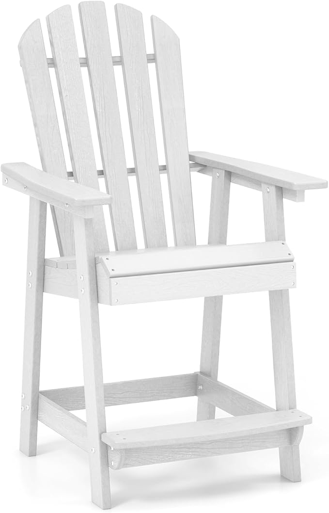 Tangkula Outdoor Bar Stool, HDPE Tall Adirondack Chair with Armrest & Footrest, Weather Resistant 47 Inch Counter Height Barstool Lifeguard Chair for Pool Deck Patio Garden, Balcony Chairs (1, White)