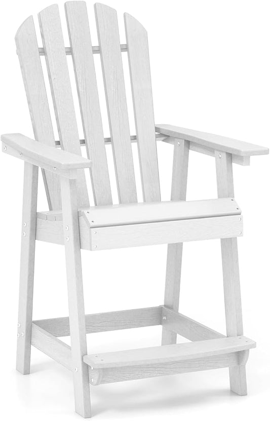 Tangkula Outdoor Bar Stool, HDPE Tall Adirondack Chair with Armrest & Footrest, Weather Resistant 47 Inch Counter Height Barstool Lifeguard Chair for Pool Deck Patio Garden, Balcony Chairs (1, White)