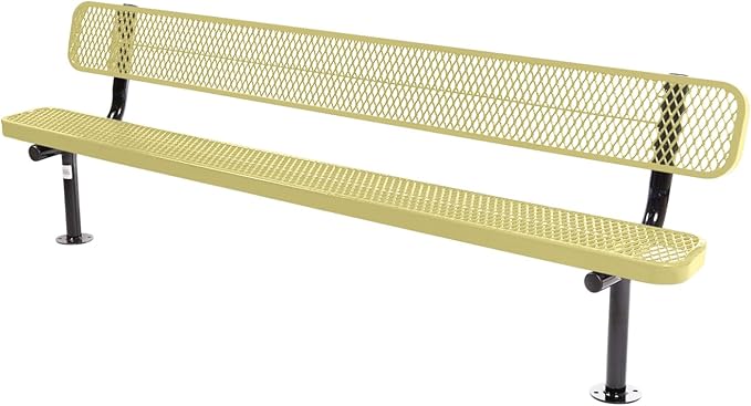 COATEDOUTDOORFURNITURE Coated Outdoor Furniture Heavy-Duty Outdoor Bench Thermoplastic Coated, Expanded Metal, Commercial-Grade Seating, Made in America (Surface with Back, 8 Ft, Textured Sandstone)
