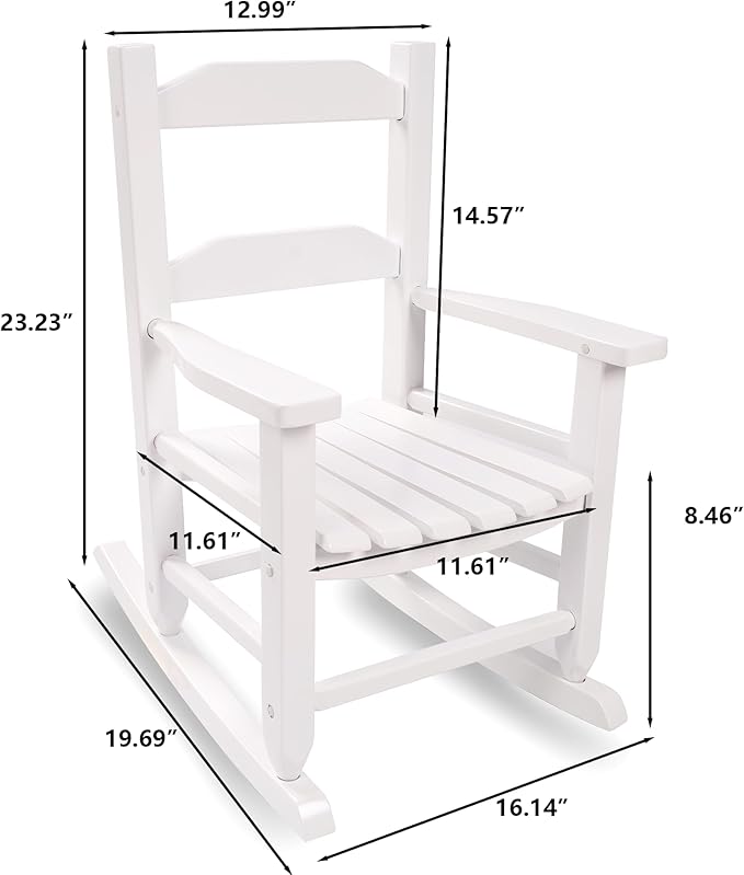 Toddler Rocking Chair Kids Wooden Indoor for Comfy Recliner Rocker for Baby Ages 3-6 Outdoor Lounge Children Playroom Anti-Tip Design Safe & Sturdy White
