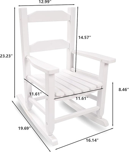 Toddler Rocking Chair Kids Wooden Indoor for Comfy Recliner Rocker for Baby Ages 3-6 Outdoor Lounge Children Playroom Anti-Tip Design Safe & Sturdy White