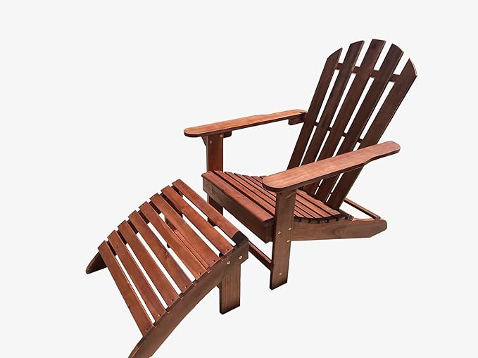 Solid Acacia Wood Adirondack Chair with Footstool Ottoman Accent Furniture for Yard,Patio,Garden,Lawn w/Natural Finish